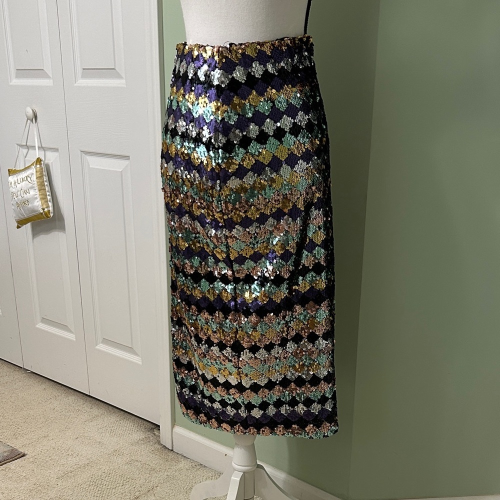 Multi-Color Sequin Chevron Pencil Skirt